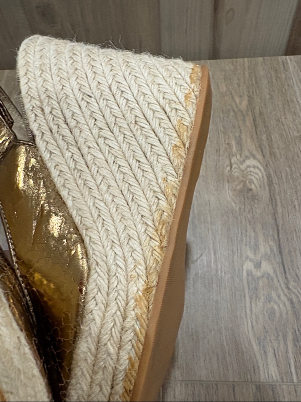 Coach Ireland Crackled Gold Leather Slingback Platform Wedge Espadrille Karisa 8 - Picture 10 of 12